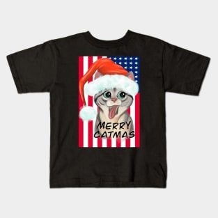 American Flag Mery Catmas Kids T-Shirt